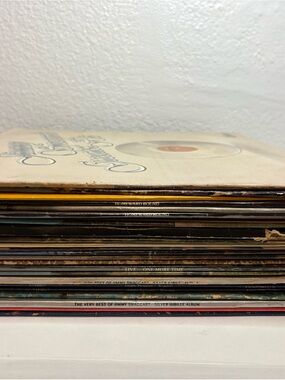Vintage Stack of Vinyl Records - Beige, Black, Brown